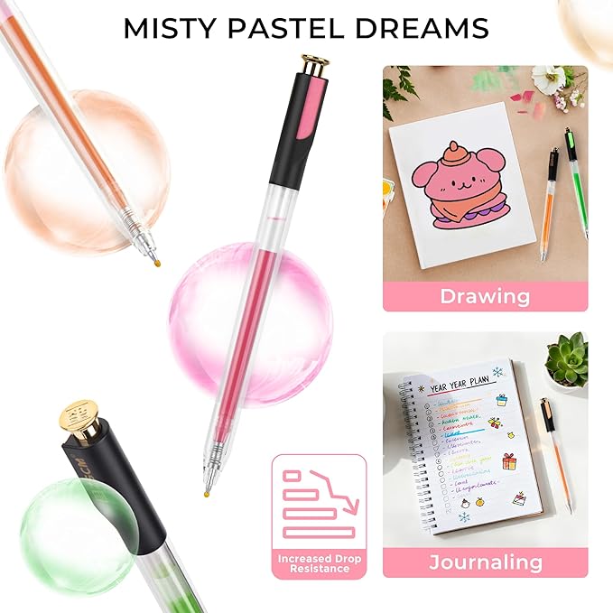 Retractable Pastel Gel Pens, 7 Colors Large Capacity Subtle Ethereal Gel Ink Pens for Adult Coloring, 1.0 mm Fine Point Smooth Writing Color Pen for Journal Note Taking Aesthetic Art Supplies