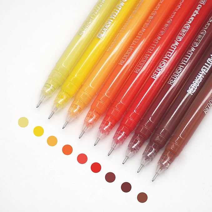 Gel Pens with Fine Point 0.6mm, 9 Colors Drawing Pencils for Adult Coloring Books Smooth Writing Pen Set for Journaling(Reddish Yellow)