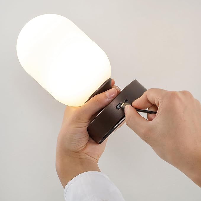 JONATHAN Y 8" Oil Rubbed Bronze Modern Rechargeable Integrated LED Table Lamp, Portable Cordless Accent Light with White Frosted Glass Shade, Dimmable Touch Sensor JYL7111A