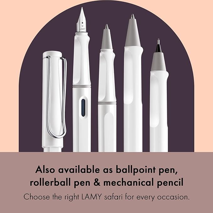 LAMY safari white - Fountain Pen with ergonomic grip & polished Left-Handed steel nib (LH) in size M - ideal for any Writing & Calligraphy - including LAMY T 10 blue cartridge