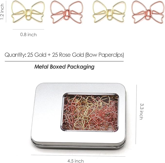 50 Pcs Bow Paper Clips – Bow Planner Clips, Office & School Supplies, Desk Accessories, Gifts for Bow Lovers