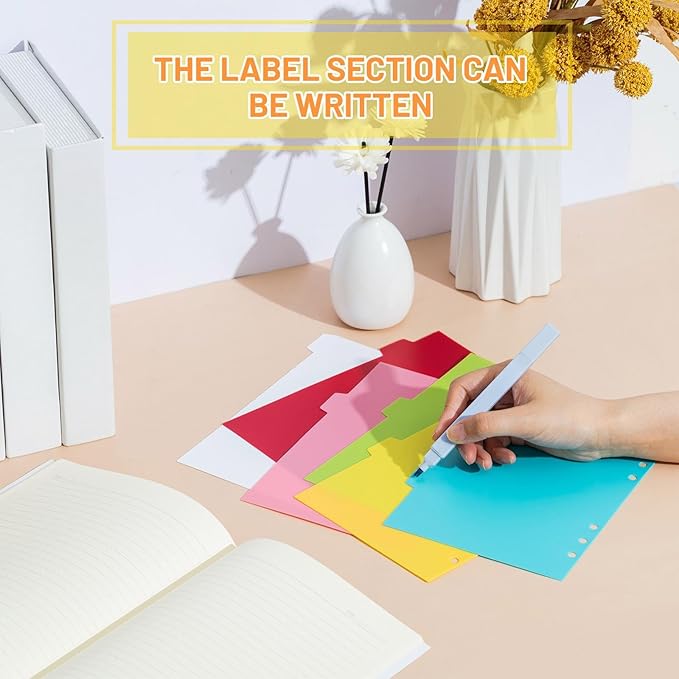 64 Pcs A5 Index Divider 6 Hole Binder Dividers 8.27 x 5.83 Inch 8 Colors Plastic Binder Dividers with Gold Month Stickers for Notebook Loose Leaf Binders Travel Diary Journal Planner