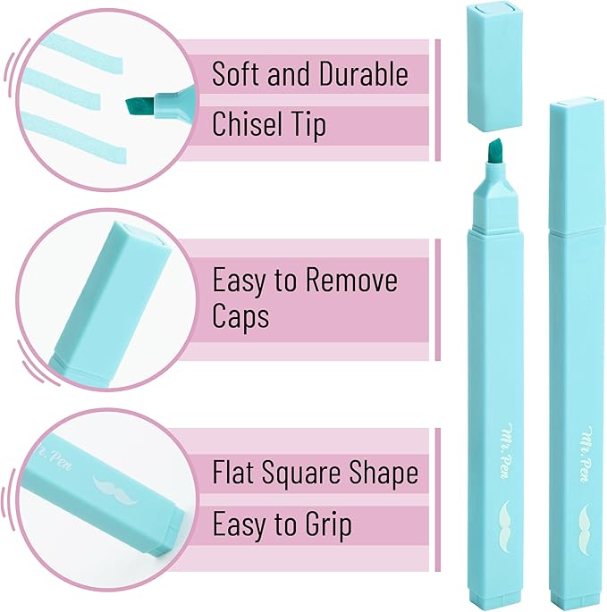 Mr. Pen Aesthetic Highlighters - 12 pcs, Chisel Tip, Macaron Colors, Cute Bible Highlighters No Bleed