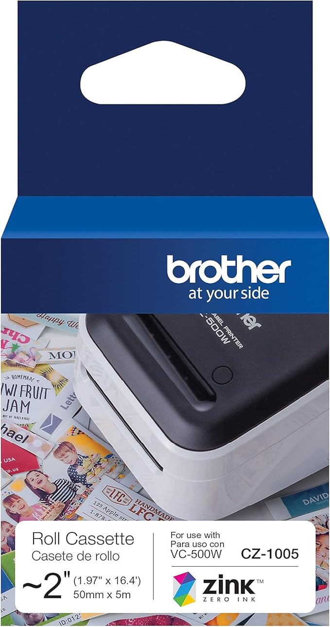 Brother Genuine CZ-1005 continuous length ~ 2 (1.97”) 50 mm wide x 16.4 ft. (5 m) long label roll featuring ZINK Zero Ink technology
