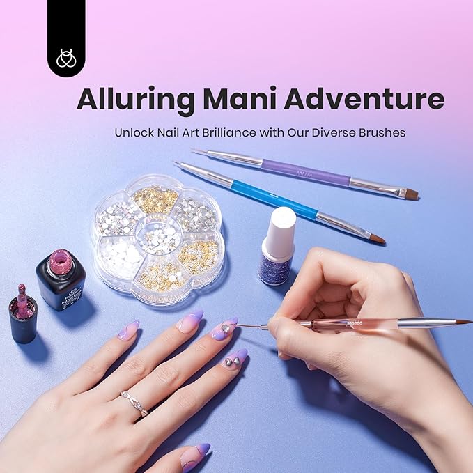 Beetles 3 Pcs Gel Nail Art Brushes Set Gel Polish Design Pen Painting Tools with Liner Brushes Petal Painting Brush and Oval Brush DIY at Home Manicure for Girls
