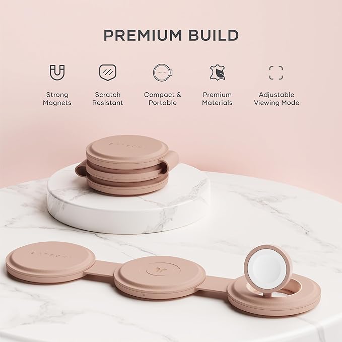 Satechi OntheGo™ 3 in 1 Wireless Charger, Qi2 Portable Charger with 15W Fast Charging for iPhone 17 to 12 series, 5W for Apple Watch, and 5W for AirPods, Magnetic Travel Charging Station – Desert Rose