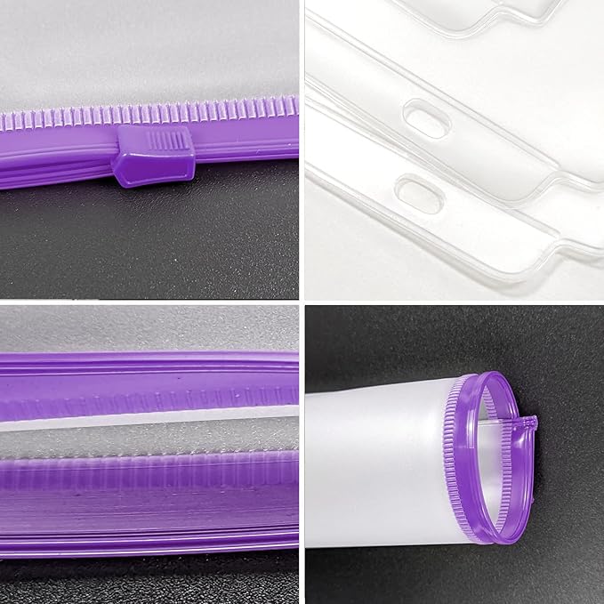 YoeeJob 3 Holes Clear PVC Zipper Binder Pocket Insert Pages Letter Size, 8 1/2"x 11 Loose Leaf Binder Filing Storage Bags 8 Packs(Purple)