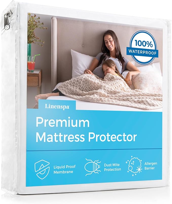 Linenspa Waterproof Mattress Protector, King Size – Fitted Sheet Style, Breathable, Machine Washable & Dryer Safe, White