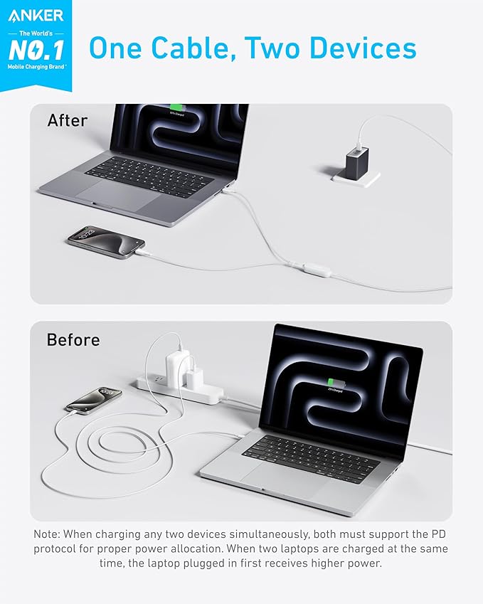 Anker Cable,6FT 2-in-1 USB C to USB C Cable 140W Max,Fast Charging for iPhone 17/17 Pro Max/16 Series,MacBook Air/Pro,and More(Braided,White)