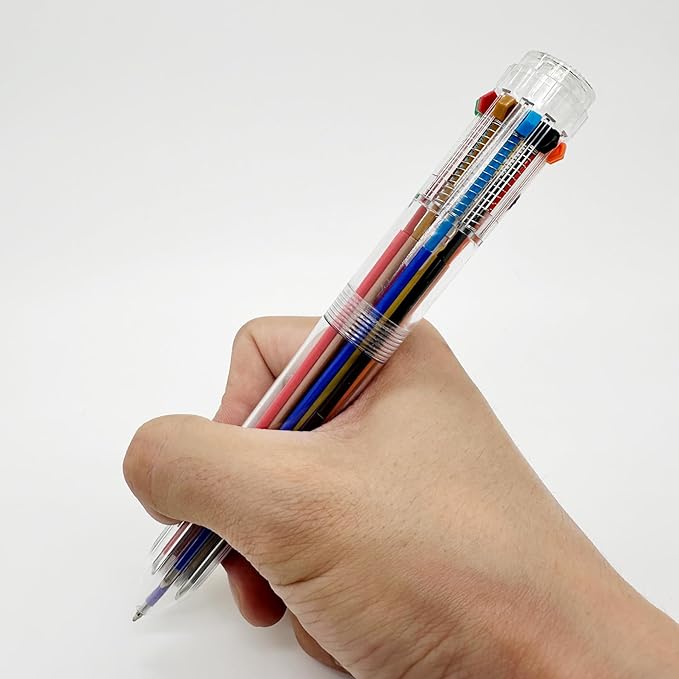 HeTaoCat Multicolor Pens 1 Pack 0.5mm 10-in-1 Retractable Ballpoint Pens - 10 Colors Transparent Barrel Ballpoint Pen for Office Supplies (Multicolor)