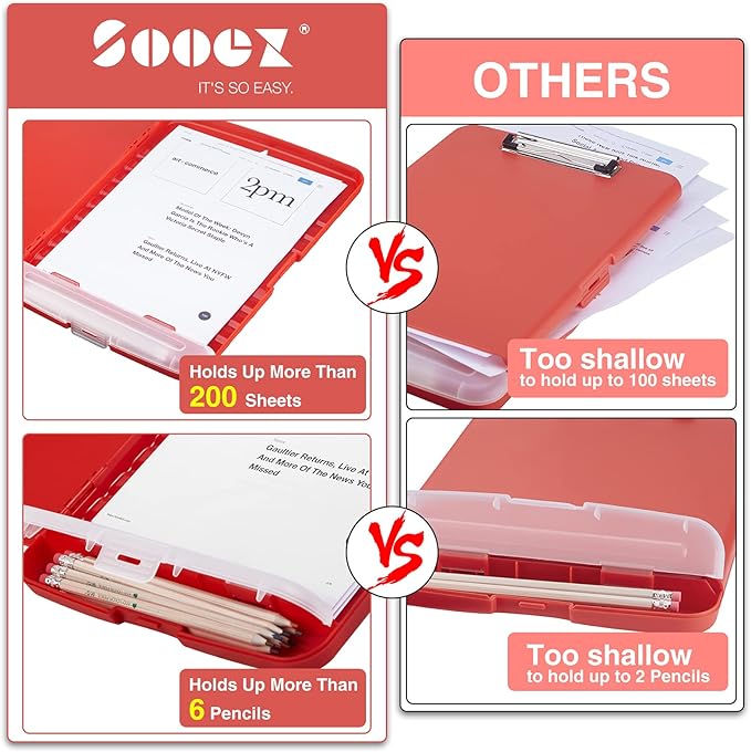 Sooez Clipboard with Storage, Clip Board 8.5 x 11 with Pen Holder, Plastic Organization Case Box for Letter Legal A4 Size Paper, Low Profile Clip, Nurses Teachers Must Haves, School & Office Supplies