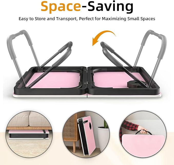 BUYIFY Foldable Laptop Bed Desk for Couch, Sofa - Large Lap Desk Tray Table with Cup Holder and Tablet Slot - Portable Notebook Stand for Eating, Writing, Studying and WFH (Pink)