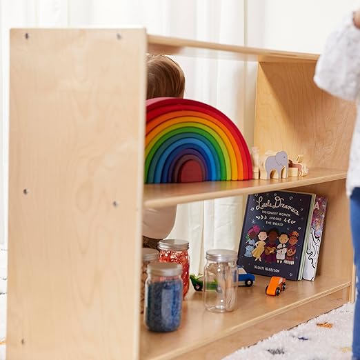 ECR4Kids 2-Shelf Mobile Island Storage Cabinet, Classroom Furniture, Natural