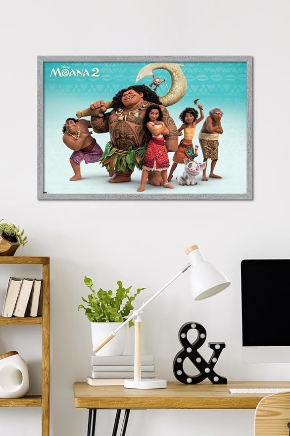 Disney Moana 2 - Group Wall Poster, 34L" x 22.4W", Gray Framed Version
