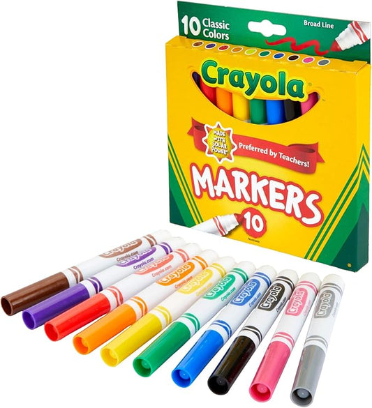Crayola Broad Line Markers, Classic Colors 10 Each, 10 Count (Pack of 1)