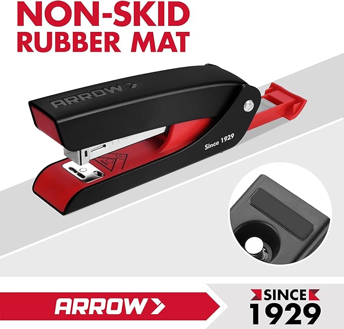 Arrow Office Stapler Set, 25 Sheet Capacity Metal Desk Stapler with 2100 Staples and Staple Remover, Half Strip Design and Non-Slip Base, Spare Staple Storage for Classroom, Office and Home