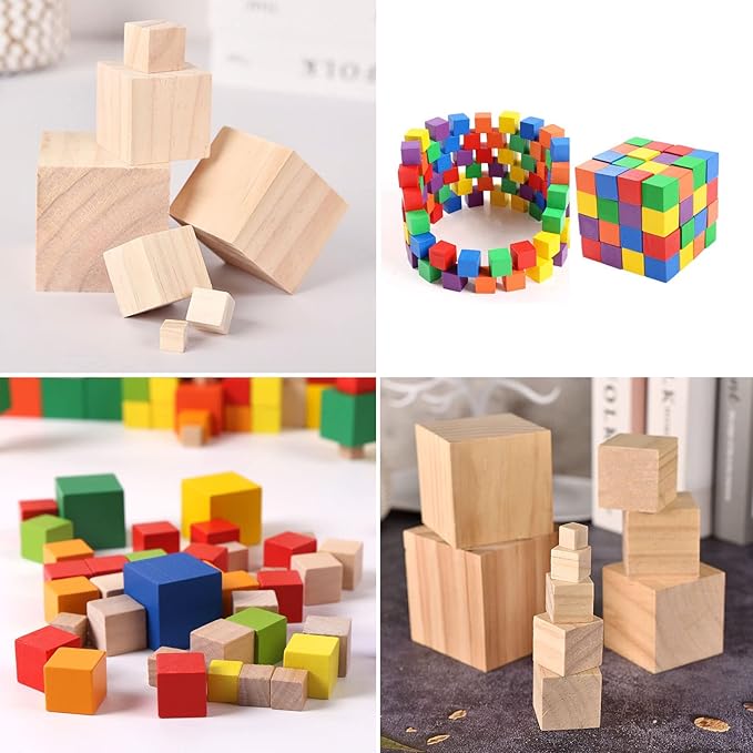 Wooden Blocks for Crafts 1.5 inch, 10 PCS Blank Wood Blocks for Crafts, Large Wood Cubes for Baby Shower, Crafting, DIY Projects, Letters, Stamps, Dice, Natural Unfinished Square Wooden Block