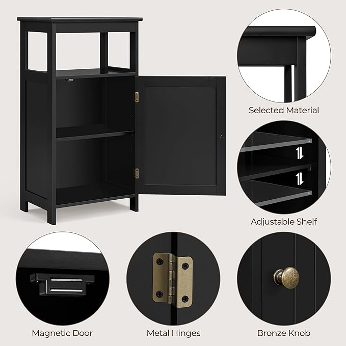 Yaheetech 4-Tier Bathroom Floor Storage Cabinet, Bathroom Free Standing Storage Organizer with Single Door and Adjustable Shelf, Narrow Side Cabinet for Living Room, Kitchen, Hallway, Black