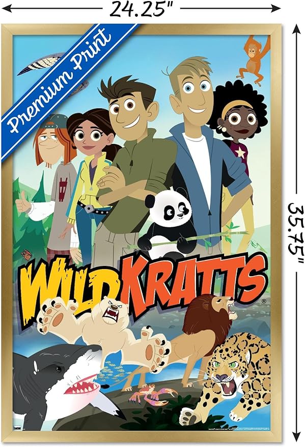 Wild Kratts - Group Wall Poster, 34L" x 22.4W", Gold Framed Version