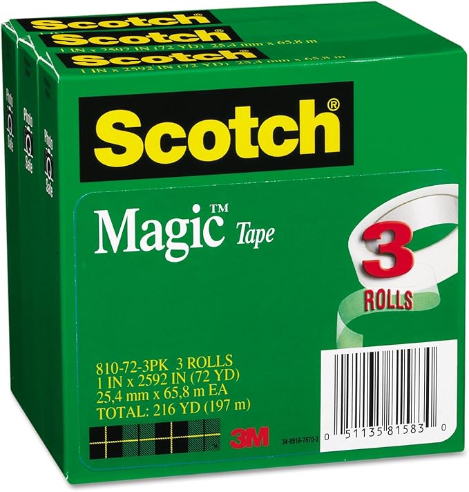Scotch 810723PK Magic Tape Refill, 1-Inch x 2592-Inch, 3-Inch Core, 3/Pack