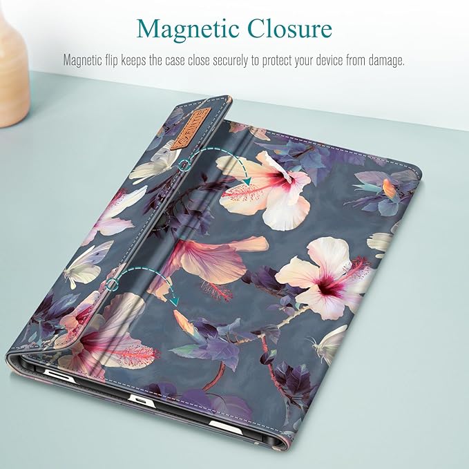 Fintie Case for Samsung Galaxy Tab S10 Lite/ S10 FE/ S9 FE 5G 10.9 Inch/Tab S9 11 Inch with Built-in S Pen Holder,Multiple Angle Portfolio Business Cover with Pocket Auto Sleep/Wake,Blooming Hibiscus
