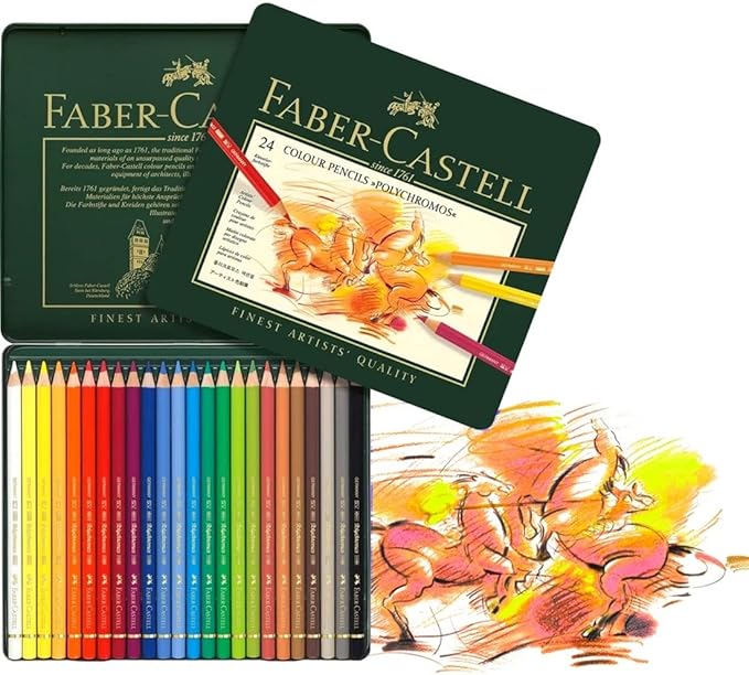 Faber-Castell Polychromos Artists' Color Pencils - Tin of 24 Colors - Premium Quality Artist Pencils