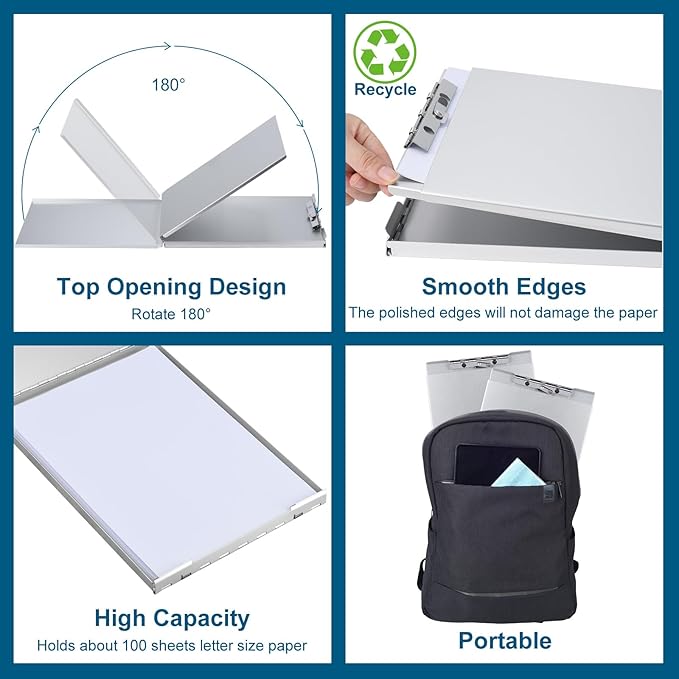 ZCZN Recycled Aluminum Storage Clipboard, Clipboard Box Set of 4, Form Holder, Suitable for School, Office, Jobsite or Medical Staff, Silver