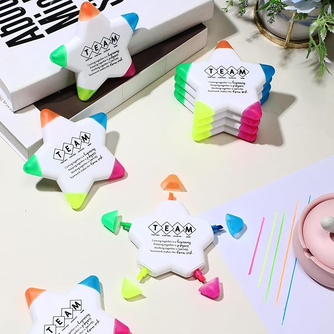10 Pcs Star Highlighters Team Gifts Inspirational Marker Pens Motivational Fluorescent Thank You Gifts Valentines Employee Appreciation Bulk for Coworkers Office Staff