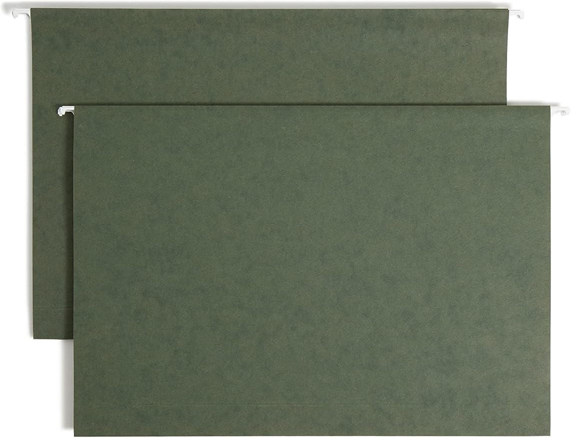 Smead Hanging File Folder with Tab, 1/3-Cut Adjustable Tab, Legal Size, Standard Green, 25 per Box (2-Inch Expansion, Legal)