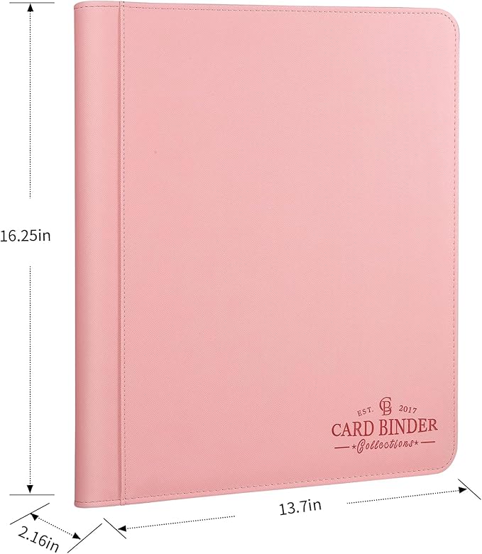 Toploader Binder,Toploader Hard Cases, 9-Pocket Pages Sleeves Hold up 288 Cards.Toploader Card Binder with Sleeves for “3×4” rigid，Card Holder(pink)