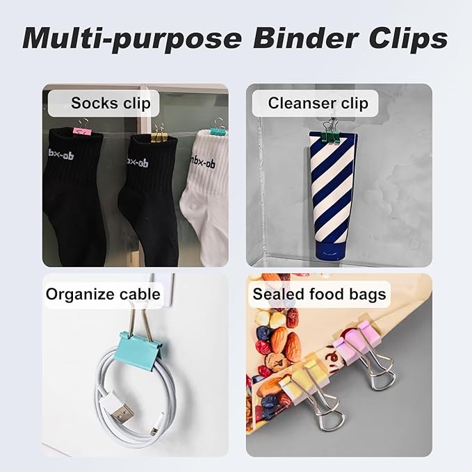 Colorful Paper Clips Binder Clips Set, 300 Pcs Assorted Sizes Binder Clips & Paper Clips Small Medium Large, Pastel Claps and Push Pins Office Supplies Kit for Paper Work and School Teacher Use