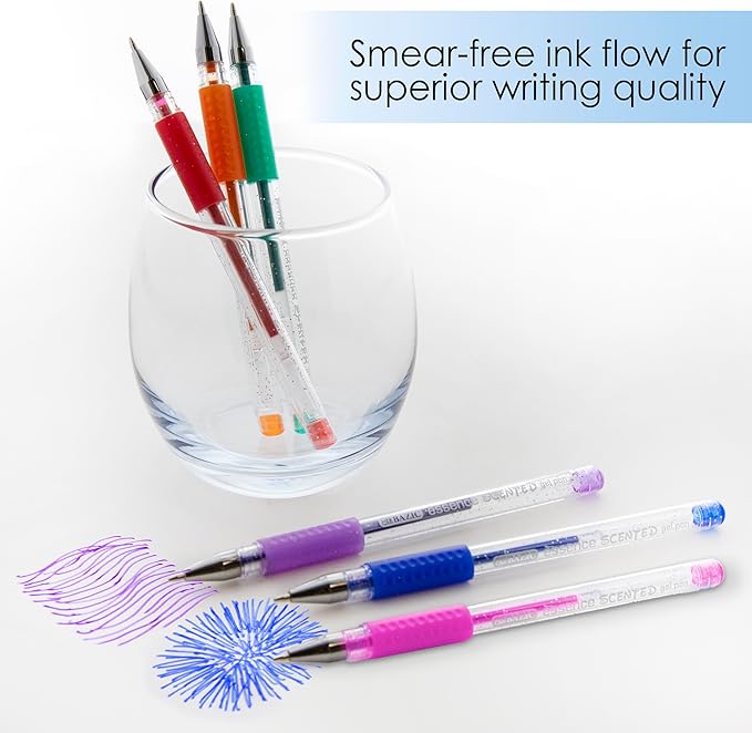 BAZIC Products Essence Scented Glitter Color Gel Pen, Comfort Grip Acid Free Smooth Writing for Drawing Coloring Greeting Card Art Gift (6/Pack), 144-Packs