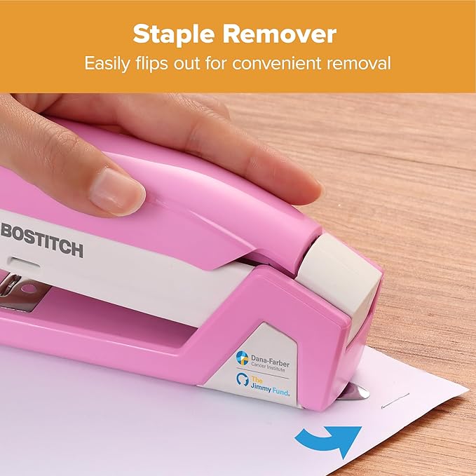 Bostitch Office InCourage Spring-Powered Compact Stapler, BCA Pink (1588), plastic-half strip