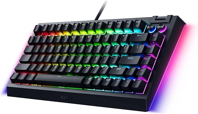Razer BlackWidow V4 75% Mechanical Gaming Keyboard: Hot-Swappable Design - Compact & Durable - Orange Tactile Switches - Chroma RGB - MF Roller & Media Keys - Comfortable Wrist Rest - Black (Renewed)