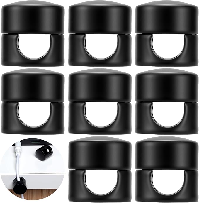 8 Sets Charger Holders for Cords, Matte Black Color Adjustable Cable Anchor Holders, Adhesive Metal Cord Clips, Cable Management Wire Organizers for Desk, Office, Nightstand