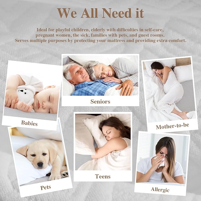 Queen Mattress Protector, Waterproof Mattress Pad Washable Rayon Mattress Cover Breathable Noiseless Bed Protector 3D Patterns 5" - 21'' Elastic Fitted Deep Pocket(Light Grey)