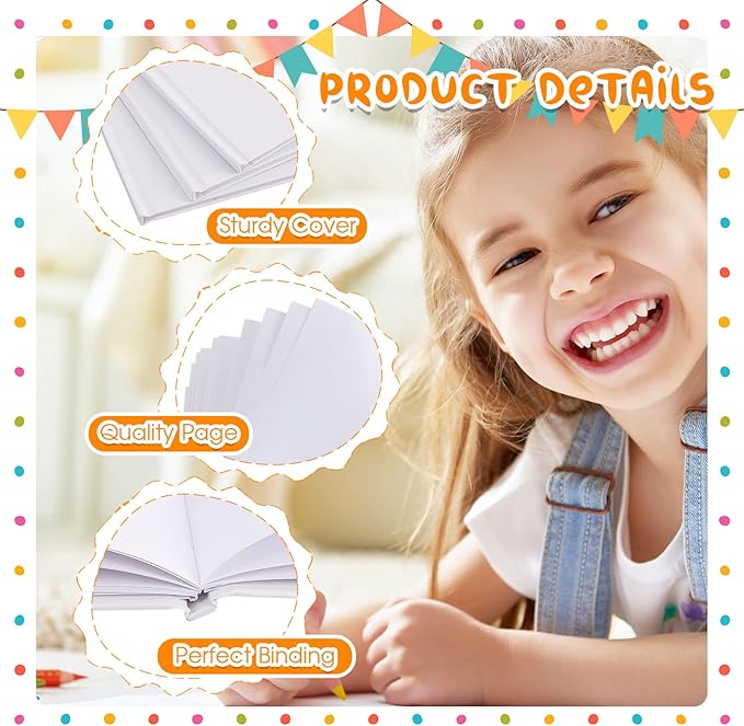 Henoyso Hardcover Blank Books for Kids to Write Stories Make Your Own Book Craft Unlined Notebook for Student Classroom DIY Drawing and Writing 40 Pages SketchBook for Kids Gift(10 Pack,7 x 10 Inch)