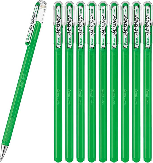 Pentel Color Ballpoint Pen, Matte Hop, Green, 10 Count K110-VD
