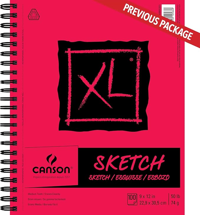 Canson XL Series Paper Sketch Pad for Charcoal, Pencil and Pastel, Side Wire Bound, 50 Pound, 9 x 12 Inch, 100 Sheets