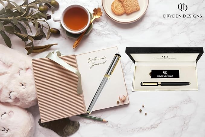 Dryden Designs Fountain Pen Medium Nib Gift Pouch - with 24 Ink Cartridges - MCM (Metallic Silver)