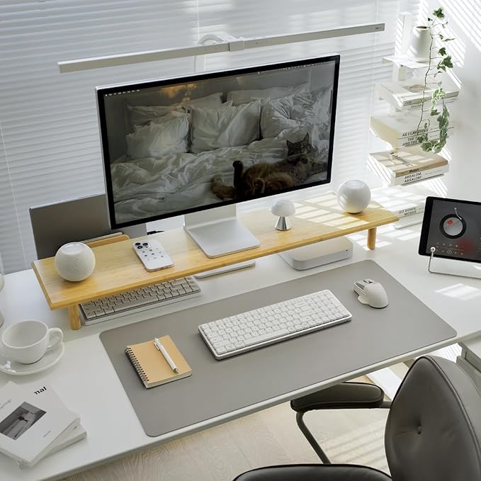 Bamboo Dual Monitor Stand Riser with Underneath Storage, Ergonomic Desk Shelf Supports PC Computer Monitor, Printer, TV for Home, Office, Natural