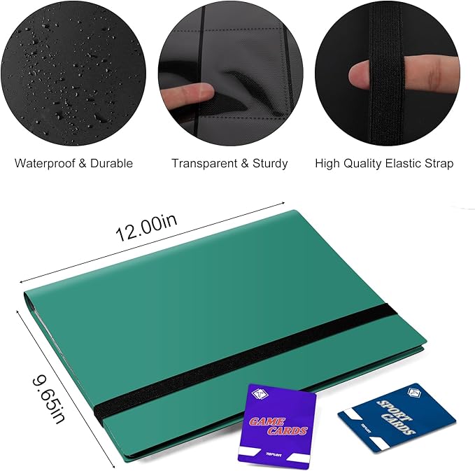 Trading Card Binder, Card Binder Album Folder Book Fit for MTG Baseball Football Sports Cards, Easy to Use Card Collection Binder (green, 360 Pockets)