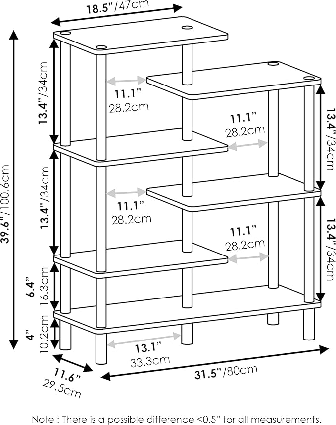Furinno Turn-N-Tube 6-Tier Accent Display Rack, French Oak Grey/Black
