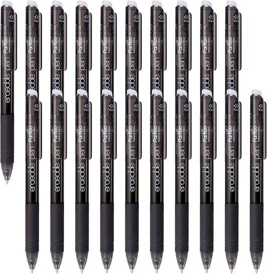 ParKoo Retractable Erasable Gel Pens, 20 Black Twist Pens, Fine Point 0.7 mm, Make Mistakes Disappear, Smooth Writing with Comfortable Grip for Journaling Drawing, Note-Taking