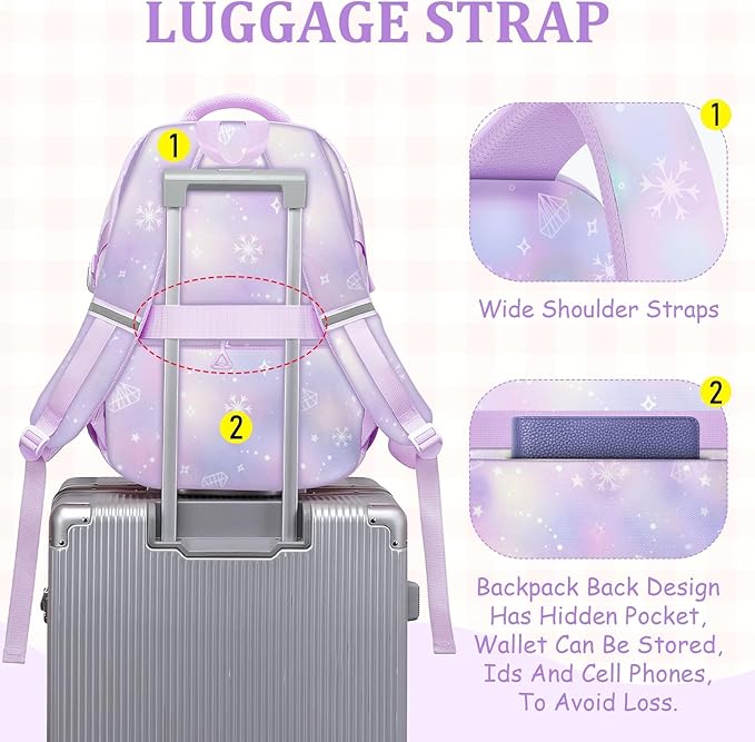 School Backpack for Girls - 5pcs Cute Girls Backpack with Lunch Box for Teens Kids Elementary Middle School - 17″ Students Bookbag Travel Back Pack for Age 6-18