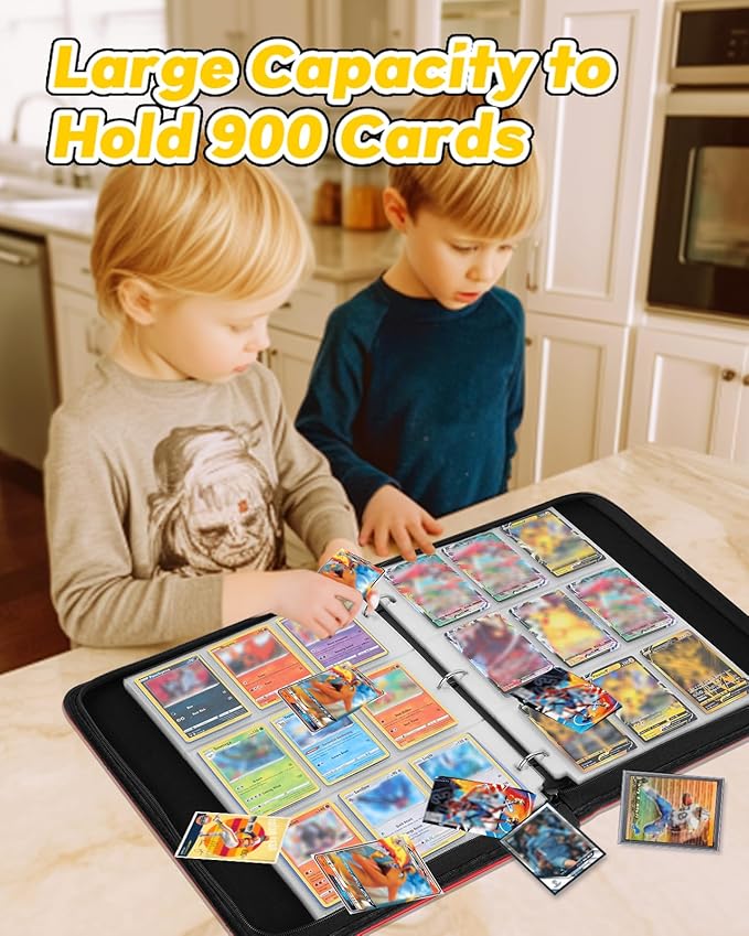 for 9 Pocket Card Binder Large Capacity for 900 Cards - Trading Card Collection Album Folder Double Sided Pocket with Zipper Strawberry for Girls Girly Teens for Sports Cards Game Cards