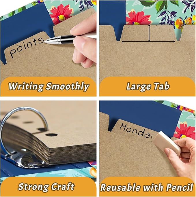 Kraft Binder Dividers,8.5 x 11 inches Binder Dividers with 5 Tabs, 20 Sheets Tab Dividers for 2/3/4 Ring Binder, Great for School Office Home Files Organizing