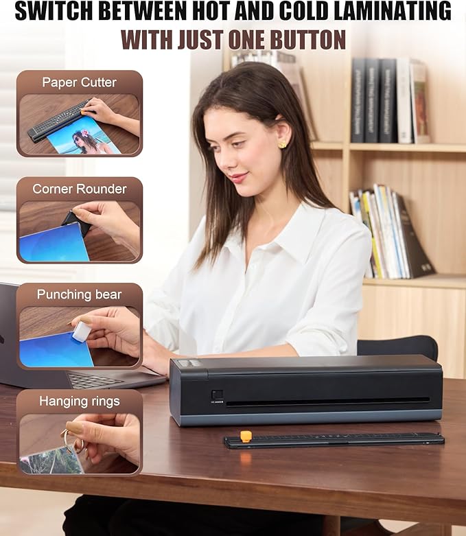 13 Inch 9-in-1 Laminator Machine, Laminator with Sheets for Hot & Cold Laminating Machine for Home, Office, or School Use, Features Fast 60-Sec Warm Technology and Never-Jam Design