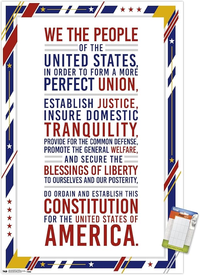 Trends International The United States Of America - Constitution Preamble Wall Poster, 22.375" x 34", Premium Poster & Mount Bundle