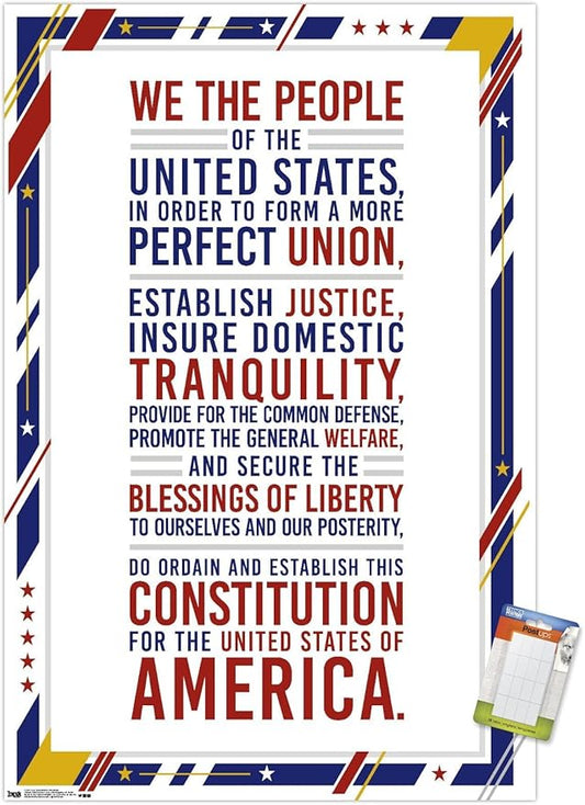 Trends International The United States Of America - Constitution Preamble Wall Poster, 22.375" x 34", Premium Poster & Mount Bundle